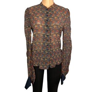 Talitha Anthropologie Geometric Pattern Silk Blouse
